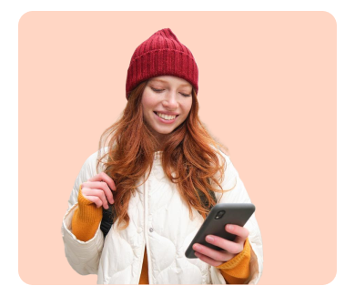 Woman smiling while using Babbel app